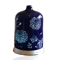 Smiley Daisy Aromatherapy Essential Oil Diffuser - Quiet Electric Ultrasonic With Beautiful Handcrafted Porcelain Cover - Continuous and Intermittent Mist With LED Light - 100 ML (Sapphire Blue)