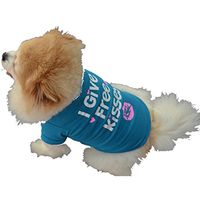 YOMXL Pet Puppy Clothes Letter I GIVE Free Kisses Summer Shirt for Small Dog Cat Soft Breathable Short Sleeve T-Shirt Vest Tops (L, Blue)