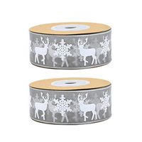 Amosfun 2 Roll Christmas Ribbon Snowflake Reindeer Organza Ribbon Crafts Gift Wrapping Ribbon for Christmas Tree Decor Package Xmas Party Supplies Favors