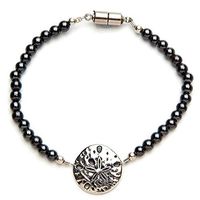 Silver Sand Dollar Black Magnetic Therapy Bracelet (Size Medium - 7.5")