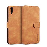 JUNXI Phone case Phone Cover Retro Oil Side Horizontal Flip Case for Huawei Y7 Pro (2019), with Holder & Card Slots & Wallet (Brown) Simple and Comfortable (Color : Brown)