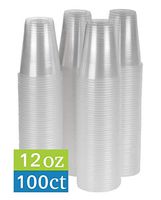 TashiBox 12 oz clear plastic cups - Disposable cold drink party cups (100)