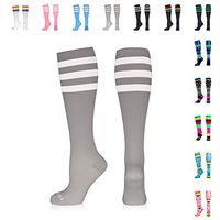 NEWZILL Compression Socks (20-30mmHg) for Men & Women (Stripes Grey/White, Large)