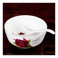 Home big wrist Bone China Soup Bowl 7 Inches Large Tableware Face Bowl Home Soup Basin Decorative hotel retro soup bowl (Color : No Spoon)