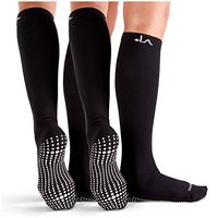 LA Active Non-Slip Compression Socks 15-20mmHg Knee-High Anti Skid Stockings for Women & Men - 2 Pairs (Noire Black & Bright White x2, S/M)