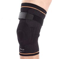 BRD Sport G18 Plus Size Compression Knee Brace Knee Sleeve Ideal for Recovery from Pain, Swelling, Strain with Silicone Doughnut (Black with Orange Accent Stripe, 4X Large Plus)