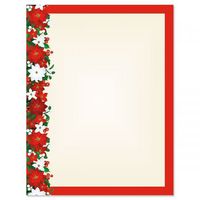 Poinsettia Filigree Christmas Letter Papers - Set of 25 Christmas Stationery Papers are 8 1/2" x 11", Compatible Computer Paper