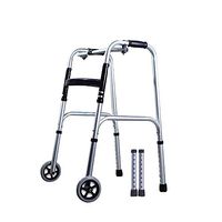 Sharon Aluminum Alloy one-Button Folding Portable Elderly Walker, Adjustable 8 Files, 2 Wheels, Silver