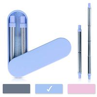 Reusable Straws Stainless Steel Metal - Telescopic Long Drinking Straw That is Portable, Collapsible, Retractable and Creates Zero Waste - Travel Case & Cleaning Tool Included (Baby Blue)