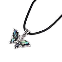 Fashionwu Hand-Made Abalone Shell Material Butterfly Necklace Christmas New Year Birthday Gift Stylish Pendant Ornament