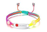 VNOX Type 2 Diabetes Medical Alert ID Stainless Steel Handmade Braided Rainbow Rope Adjustable Bracelet