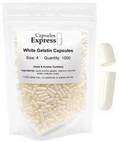 Capsules Express- Size 4 White Empty Gelatin Capsules 1000 Count - Kosher and Halal Certified - Gluten-Free Pure Bovine Gelatin Pill Capsule - DIY Powder Filling