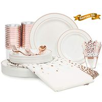 200 Piece Rose Gold Dinnerware Set, 50 Rose Gold Plastic Plates - 25 Plastic Cups - 25 Napkins -75 Cutlery set, 25 Guest Disposable Rose Gold Tableware Set (Bonus: 2 Pack Matching Plastic Tablecloths)