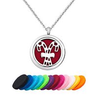 EV.YI Jewels Candy Canes Diffuser Necklace for Essential Oil Aromatherapy Jewelry Perfume Locket Pendant Gift for Women Men with Refill Pads