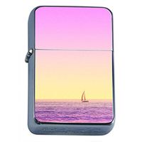 Sailboat Sunset Flip Top Oil Lighter Em1 Smoking Cigarette Silver Case Included