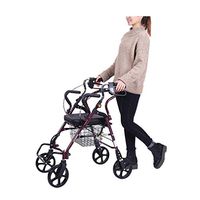 Freedom Mobility Lightweight Folding Aluminum Rollator Walker W/Paded Seatrest & Backrest & Folding Footrests for Elderly & Senior,Red