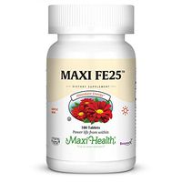 Maxi Health FE 25 - Gentle Iron - Ferrous Fumarate Supplement - 100 Tablets - Kosher (Pack of 2)