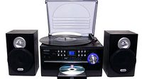 Jensen All-In-One Hi-Fi Stereo CD Player Turntable & Digital AM/FM Radio Tuner Tape Cassette Player Mega Bass Reflex Stereo Sound System