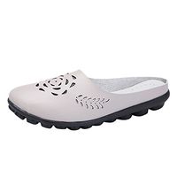 HebeTop◄ Women's Hollow Faux Leather Backless Lazy Loafers Flats Slip On Mules Shoes Walking Slipper Gray