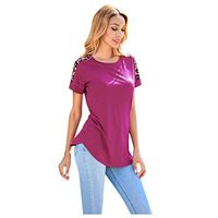 Sunhusing Women's Casual Leopard Print Splicing Short Sleeve Patchwork Solid Color T-Shirt Tunic Blouse Tops(Hot Pink,XL)