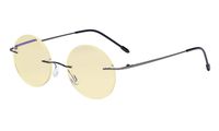 Eyekepper Computer Reading Glasses Blue Light Blocking-Round Rimless Readers Men Women Yellow Tinted,Gunmetal +2.75