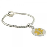 N Style ID Pan-Dorra PRE-Engraved “Diabetes” Stylish Medical Bracelet - Round Gold Alert Charm 8.50