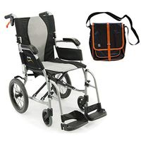 Karman S-2512 Aluminum ErgoFlight Ultra Lightweight Transport Wheelchair S-2512F16S-TP, Swing in Removable footrest 16"W X 17"D Seat, Frame Color Silver & Free Black Medical Utility Bag with Trim!