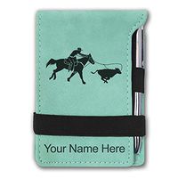 Mini Notepad, Cowgirl Roping a Calf, Personalized Engraving Included (Teal)