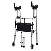 Walker with Seat Folding Wheel Type Light Walking Frame Steel Tube Vertical Walking Frame Auxiliary Equipment Rehabilitation