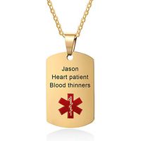 Medical Alert ID Necklace for Men Women Stainless Steel Dog Tag Emergency Med Alert Necklace for Men & Women Free Engraving (Gold)