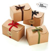 Hayley Cherie - Gift Treat Boxes with Ribbons and Thank You Stickers (20 Pack) - 6.5 x 4 x 4 inches - Thick 400gsm Card - for Goodies, Candy, Parties, Christmas, Birthdays, Weddings (Kraft)