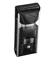 Personalied Visol Alton Black Leather Cigar Case, Cigar Cutter and Flask Travel Set