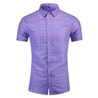Sunhusing Men's New Digital Solid Color Plaid Print Splicing Lapel Short Sleeve Button Down Shirt T-Shirt(Blue,2XL)