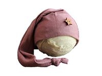 AMOS and SAWYER Knotted Sleeping Hat, Newborn Photography Prop (Newborn, Dark Mauve - Star Button)