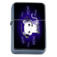 Kitty Gamer Flip Top Oil Lighter Em1 Smoking Cigarette Silver Case Included