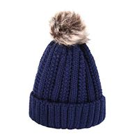 Theoylos Women's Fleece Lined Knit Hat Slouchy Confetti Crossed Cap Ladies Warm Pompom Beanie Hat Winter Soft Ski Cap Navy
