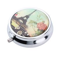 SM SunniMix 1.8x1.8x0.7 inch/4.5x4.5x1.7 cm Round Sealed Waterproof Pill Box with 3 Slots, Pill Case with Little Purse Mirror, Pocket Vitamin Storage Container