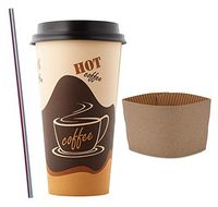 (100 Sets) 20 oz Disposable Coffee Cups with Dome Lids and Sleeves, FREE BONUS Stirrers, Brown Paper Hot Cups with Travel Lids, To Go Coffee Cups for Latte, Cappuccino, Tea, Chocolate