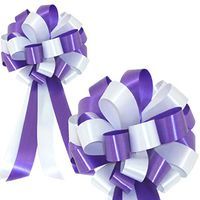Purple and White Pull Bows - 8" Wide, Set of 6, Healthcare Workers Support Ribbon, Mardi Gras, Wedding Pew Bows, Reception, Birthday, Christmas, Easter, Cancer Awareness, Fundraiser, Gift Basket