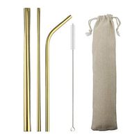 JANKNG 3 Pieces 304 Stainless Steel Metal Straws Set, 8.5 Inch Extra Wide Milkshake Bubble Reusable Drinking Straws for 20oz Tumblers Yeti Rumblers Cold Beverage, Gold