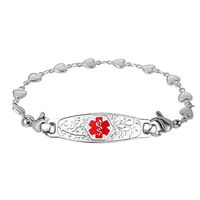 Divoti Custom Engraved Medical Alert Bracelets for Women, Stainless Steel Medical Bracelet, Medical ID Bracelet w/Free Engraving – Beautiful Olive Tag w/Heart Link-Red-8.0"
