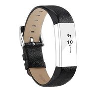 POY Replacement Bands Compatible for Fitbit Alta and Fitbit Alta HR, Genuine Leather Wristbands, Black