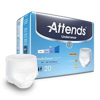 Attends Disposable Adult Underwear, SUPER PLUS, Size Youth/Small, Full case of 80 (187-7448)
