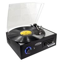 Retro Turntable Cassette Player Recorder - Classic Record Player Speaker System w/ 3-Speed, USB to PC, AUX, RCA, Rechargeable Battery, Stereo Speakers, Converts Vinyl to Digital MP3 - Pyle PTTC4U