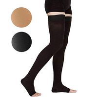 TOFLY Thigh High Compression Stockings, Opaque, Firm Support 20-30 mmHg Gradient Compression with Silicone Band, Open-Toe Compression Stockings, Treatment Swelling, Varicose Veins, Edema, Black L
