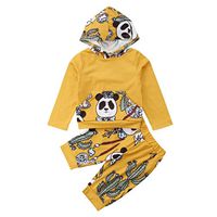 2pcs Halloween Newborn Infant Baby Boy Girl Cotton Hooded Sweatshirt Skull Bone Panda Tops Pants Clothes Set 1-4 T (Yellow, 4T（3-4 Years）)