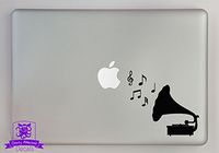 Overly Attached Decals Phonograph with Music Notes Vinyl Decal Sized to Fit A 11" Laptop - Black