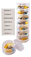 Stackable 7 Day Clear Pill Organizer with 2 Lids and a Set of Labels (Medium with Extra Container)