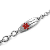 My Identity Doctor - Custom Engraved Women's Medical Bracelet, 6mm Steel O-Link - Red - Wrist Size 5 Inch