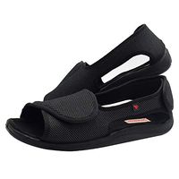 W&Lesvago Women's Open Toe Diabetic Slippers Width Adjustable, Arthritis&Edema Shoes for Swollen Feet MS6010W (7, Black)